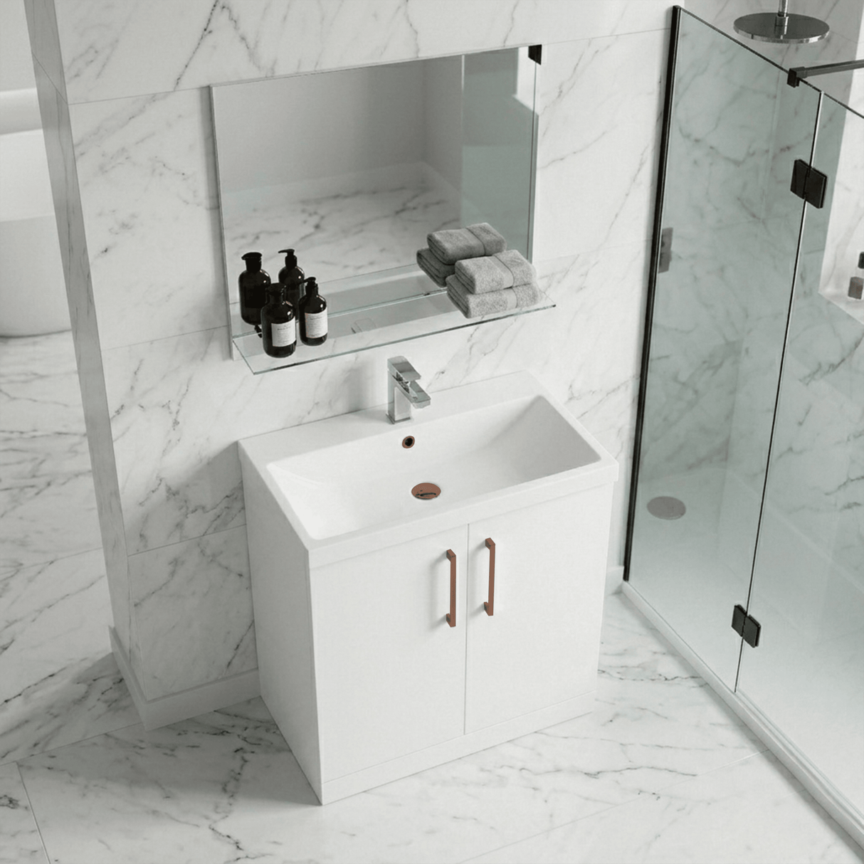 [BALARN105AH019] Bramshall Floor Standing 2 Door Vanity Basin Unit with Mid-Edge Basin, 800mm, Choice of Colour and Handle Finish - Lifestyle 3