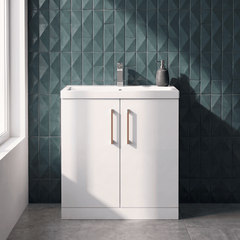 [BALARN105AH019] Bramshall Floor Standing 2 Door Vanity Basin Unit with Mid-Edge Basin, 800mm, Choice of Colour and Handle Finish - Silo