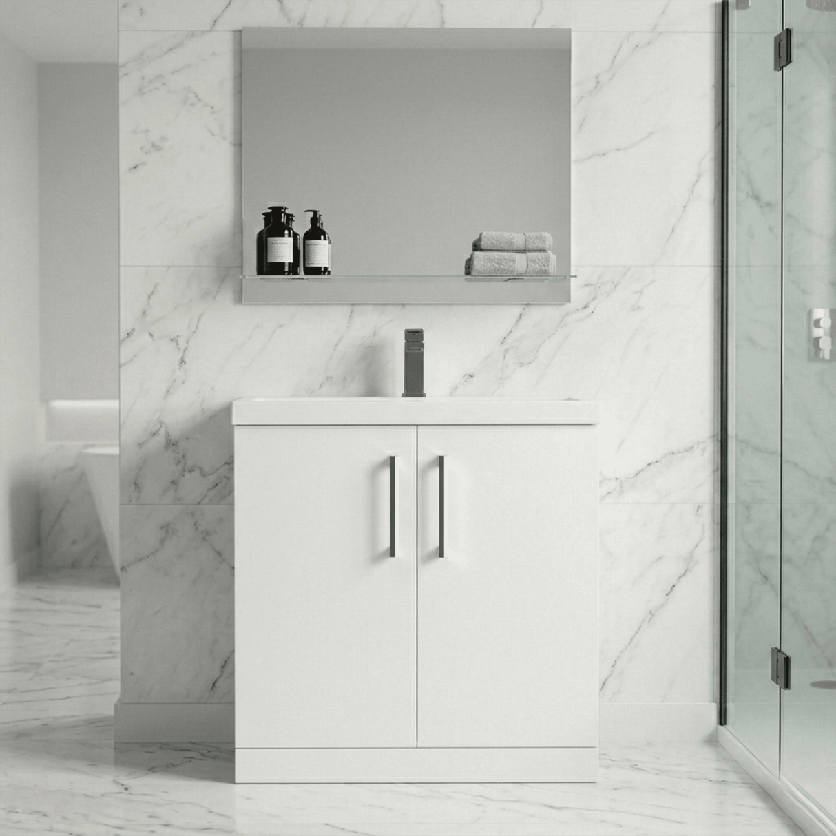 [BALARN105AH716] Bramshall Floor Standing 2 Door Vanity Basin Unit with Mid-Edge Basin, 800mm, Choice of Colour and Handle Finish - Lifestyle 1