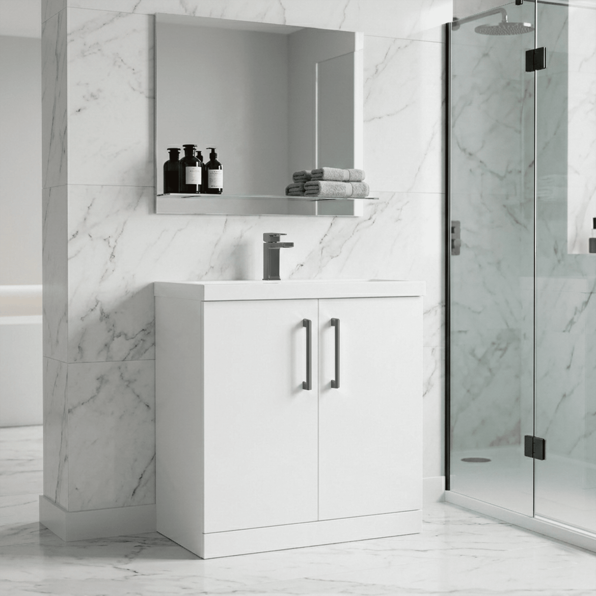 [BALARN105AH716] Bramshall Floor Standing 2 Door Vanity Basin Unit with Mid-Edge Basin, 800mm, Choice of Colour and Handle Finish - Lifestyle 2