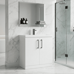[BALARN105AH716] Bramshall Floor Standing 2 Door Vanity Basin Unit with Mid-Edge Basin, 800mm, Choice of Colour and Handle Finish - Lifestyle 2