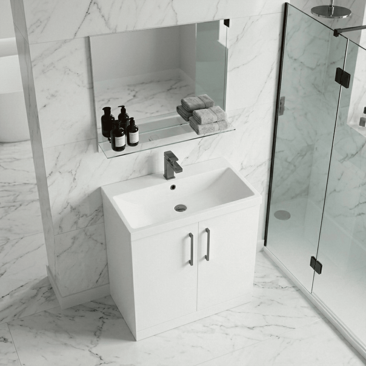 [BALARN105AH716] Bramshall Floor Standing 2 Door Vanity Basin Unit with Mid-Edge Basin, 800mm, Choice of Colour and Handle Finish - Lifestyle 3