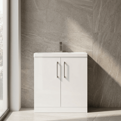 [BALARN105AH716] Bramshall Floor Standing 2 Door Vanity Basin Unit with Mid-Edge Basin, 800mm, Choice of Colour and Handle Finish - Silo