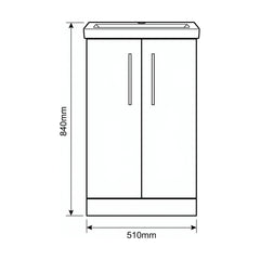 [BALARN1401AH017] Bramshall Floor Standing 2-Door Vanity & Mid-Edge Basin – Choice of Colour and Handle Finish - Technical Drawing