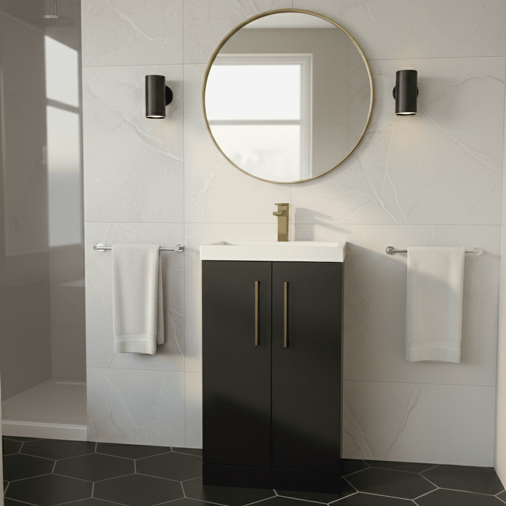 [BALARN1401AH017] Bramshall Floor Standing 2 Door Vanity Basin Unit with Mid-Edge Basin, 500mm, Choice of Colour and Handle Finish - Lifestyle 1