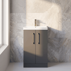 [BALARN1401AH017] Bramshall Floor Standing 2 Door Vanity Basin Unit with Mid-Edge Basin, 500mm, Choice of Colour and Handle Finish - Silo