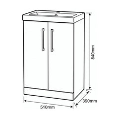 [BALARN1401AH018] Bramshall Floor Standing 2-Door Vanity & Mid-Edge Basin – Choice of Colour and Handle Finish - Technical Drawing