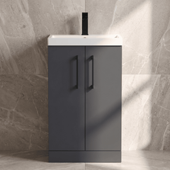 [BALARN1401AH018] Bramshall Floor Standing 2 Door Vanity Basin Unit with Mid-Edge Basin, 500mm, Choice of Colour and Handle Finish - Silo