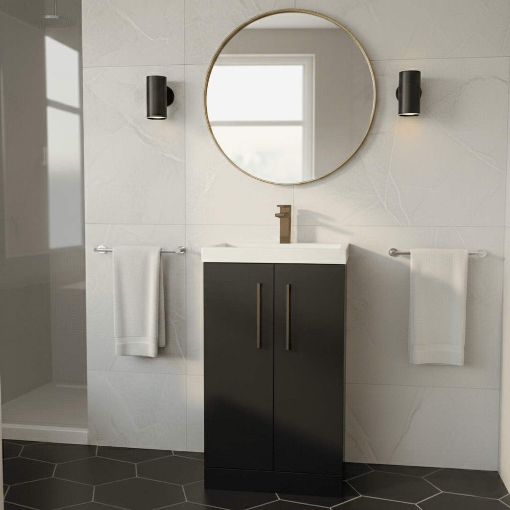 [BALARN1401AH1516] Bramshall Floor Standing 2 Door Vanity Basin Unit with Mid-Edge Basin, 500mm, Choice of Colour and Handle Finish - Lifestyle 1