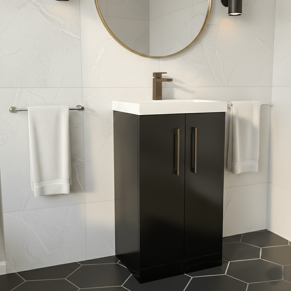 [BALARN1401AH1516] Bramshall Floor Standing 2 Door Vanity Basin Unit with Mid-Edge Basin, 500mm, Choice of Colour and Handle Finish - Lifestyle 2