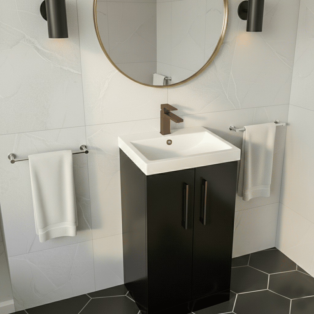 [BALARN1401AH1516] Bramshall Floor Standing 2 Door Vanity Basin Unit with Mid-Edge Basin, 500mm, Choice of Colour and Handle Finish - Lifestyle 3