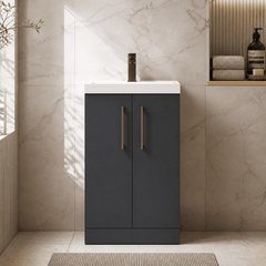 [BALARN1401AH1516] Bramshall Floor Standing 2 Door Vanity Basin Unit with Mid-Edge Basin, 500mm, Choice of Colour and Handle Finish - Silo