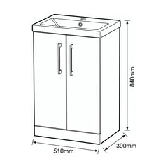 [BALARN1401AH716] Bramshall Floor Standing 2-Door Vanity & Mid-Edge Basin – Choice of Colour and Handle Finish - Technical Drawing