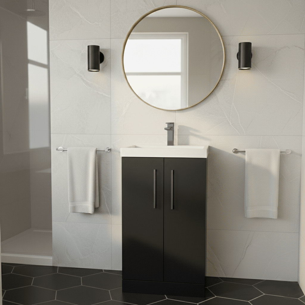 [BALARN1401AH716] Bramshall Floor Standing 2 Door Vanity Basin Unit with Mid-Edge Basin, 500mm, Choice of Colour and Handle Finish - Lifestyle 1