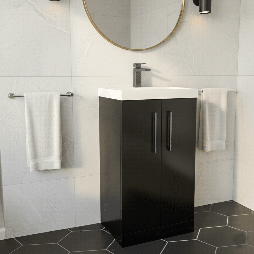 [BALARN1401AH716] Bramshall Floor Standing 2 Door Vanity Basin Unit with Mid-Edge Basin, 500mm, Choice of Colour and Handle Finish - Lifestyle 2