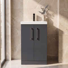 [BALARN1401AH716] Bramshall Floor Standing 2 Door Vanity Basin Unit with Mid-Edge Basin, 500mm, Choice of Colour and Handle Finish - Silo