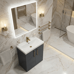 [BALARN1403AH017] Bramshall Floor Standing 2 Door Vanity Basin Unit with Mid-Edge Basin, 600mm, Choice of Colour and Handle Finish - Lifestyle 3