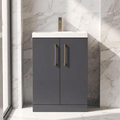 [BALARN1403AH017] Bramshall Floor Standing 2 Door Vanity Basin Unit with Mid-Edge Basin, 600mm, Choice of Colour and Handle Finish - Silo