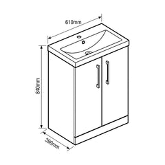 [BALARN1403AH018] Bramshall Floor Standing 2-Door Vanity & Mid-Edge Basin – Choice of Colour and Handle Finish - Technical Drawing