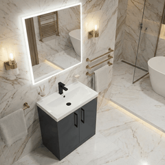 [BALARN1403AH018] Bramshall Floor Standing 2 Door Vanity Basin Unit with Mid-Edge Basin, 600mm, Choice of Colour and Handle Finish - Lifestyle 3