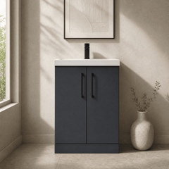 [BALARN1403AH018] Bramshall Floor Standing 2 Door Vanity Basin Unit with Mid-Edge Basin, 600mm, Choice of Colour and Handle Finish - Silo