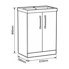 [BALARN1403AH019] Bramshall Floor Standing 2-Door Vanity & Mid-Edge Basin – Choice of Colour and Handle Finish - Technical Drawing