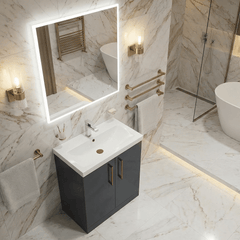 [BALARN1403AH019] Bramshall Floor Standing 2 Door Vanity Basin Unit with Mid-Edge Basin, 600mm, Choice of Colour and Handle Finish - Lifestyle 3