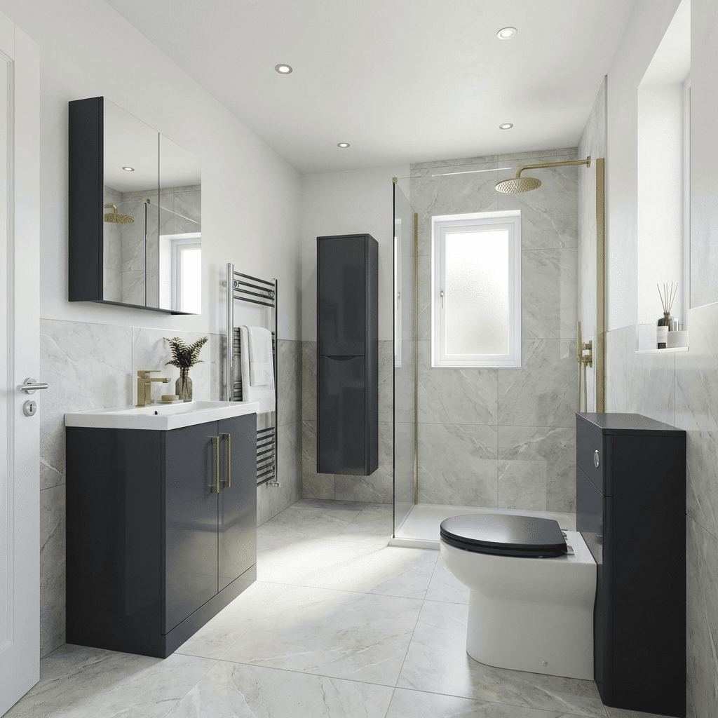 [BALARN1405AH017] Bramshall Floor Standing 2 Door Vanity Basin Unit with Mid-Edge Basin, 800mm, Choice of Colour and Handle Finish - Lifestyle 1