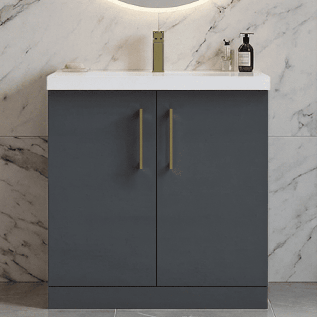 [BALARN1405AH017] Bramshall Floor Standing 2 Door Vanity Basin Unit with Mid-Edge Basin, 800mm, Choice of Colour and Handle Finish - Silo