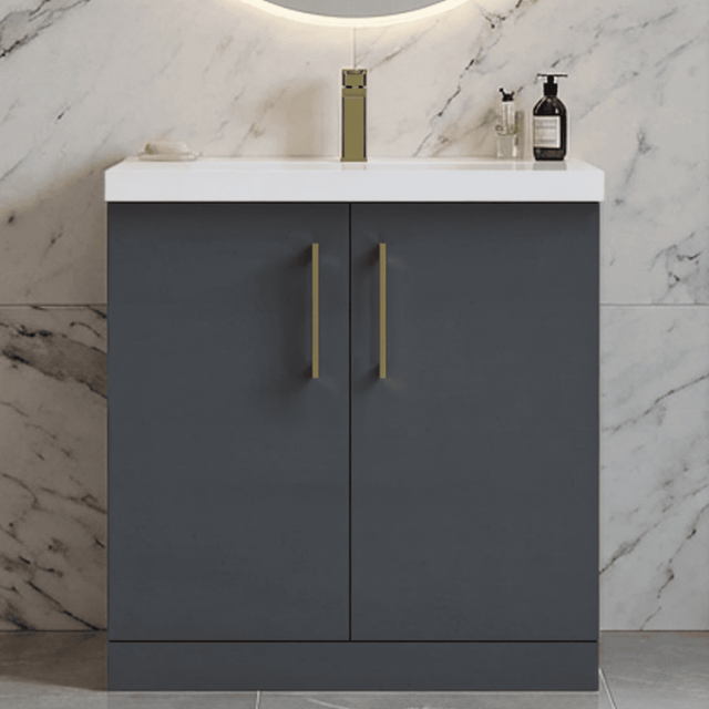 [BALARN1405AH017] Bramshall Floor Standing 2 Door Vanity Basin Unit with Mid-Edge Basin, 800mm, Choice of Colour and Handle Finish - Silo