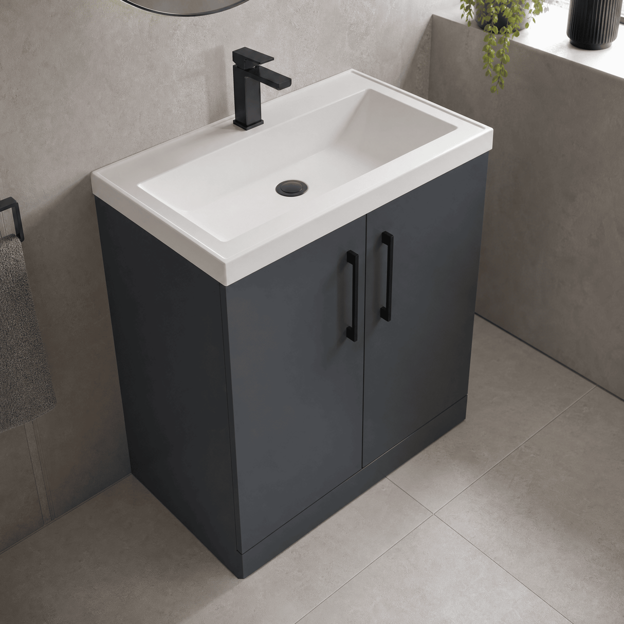 [BALARN1405AH018] Bramshall Floor Standing 2 Door Vanity Basin Unit with Mid-Edge Basin, 800mm, Choice of Colour and Handle Finish - Lifestyle 2