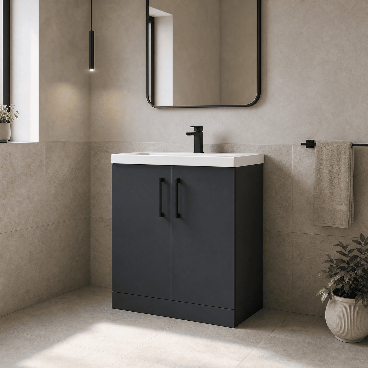 [BALARN1405AH018] Bramshall Floor Standing 2 Door Vanity Basin Unit with Mid-Edge Basin, 800mm, Choice of Colour and Handle Finish - Lifestyle 3