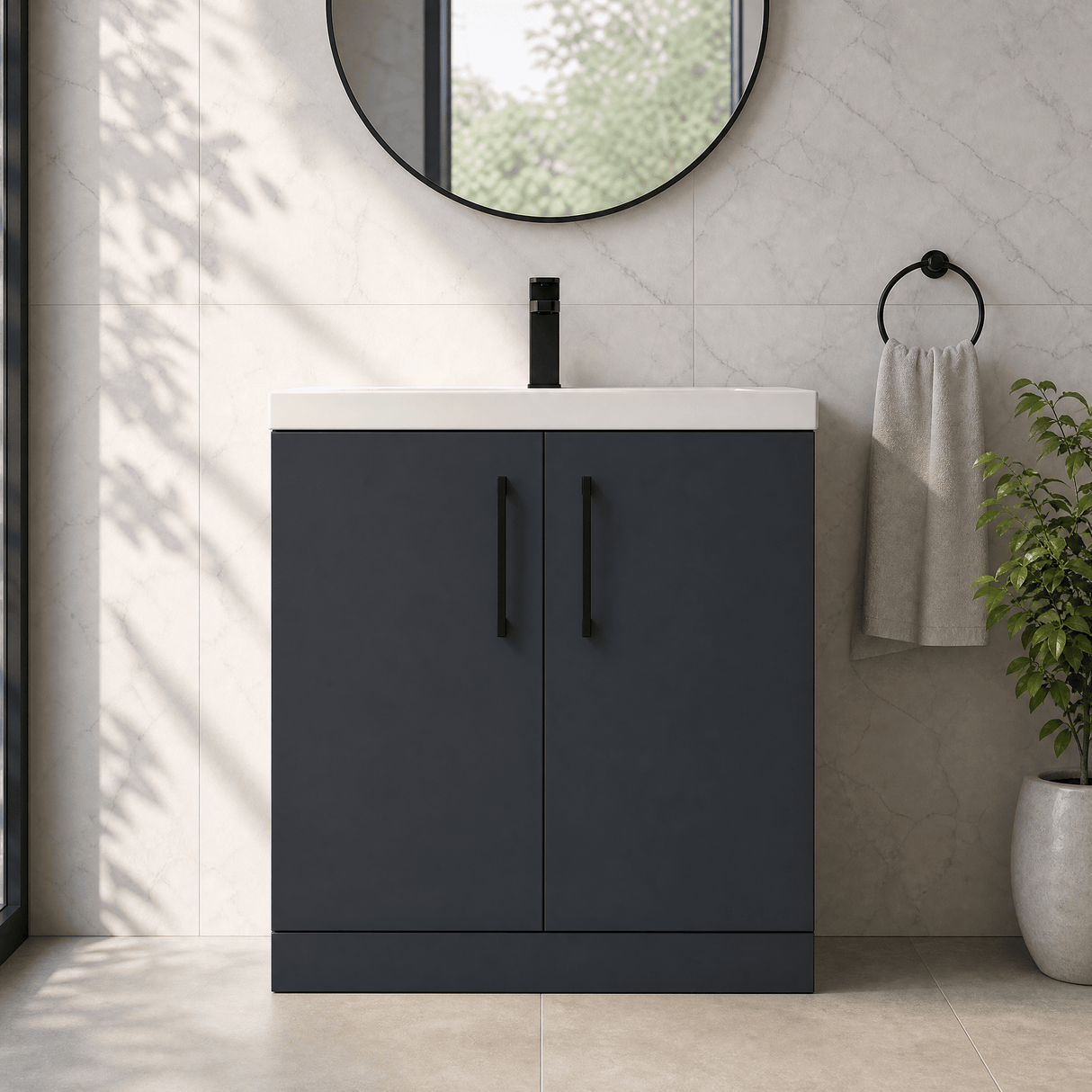 [BALARN1405AH018] Bramshall Floor Standing 2 Door Vanity Basin Unit with Mid-Edge Basin, 800mm, Choice of Colour and Handle Finish - Silo