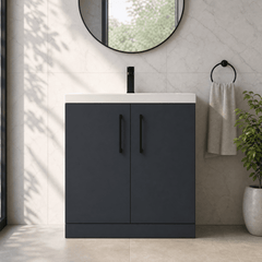 [BALARN1405AH018] Bramshall Floor Standing 2 Door Vanity Basin Unit with Mid-Edge Basin, 800mm, Choice of Colour and Handle Finish - Silo
