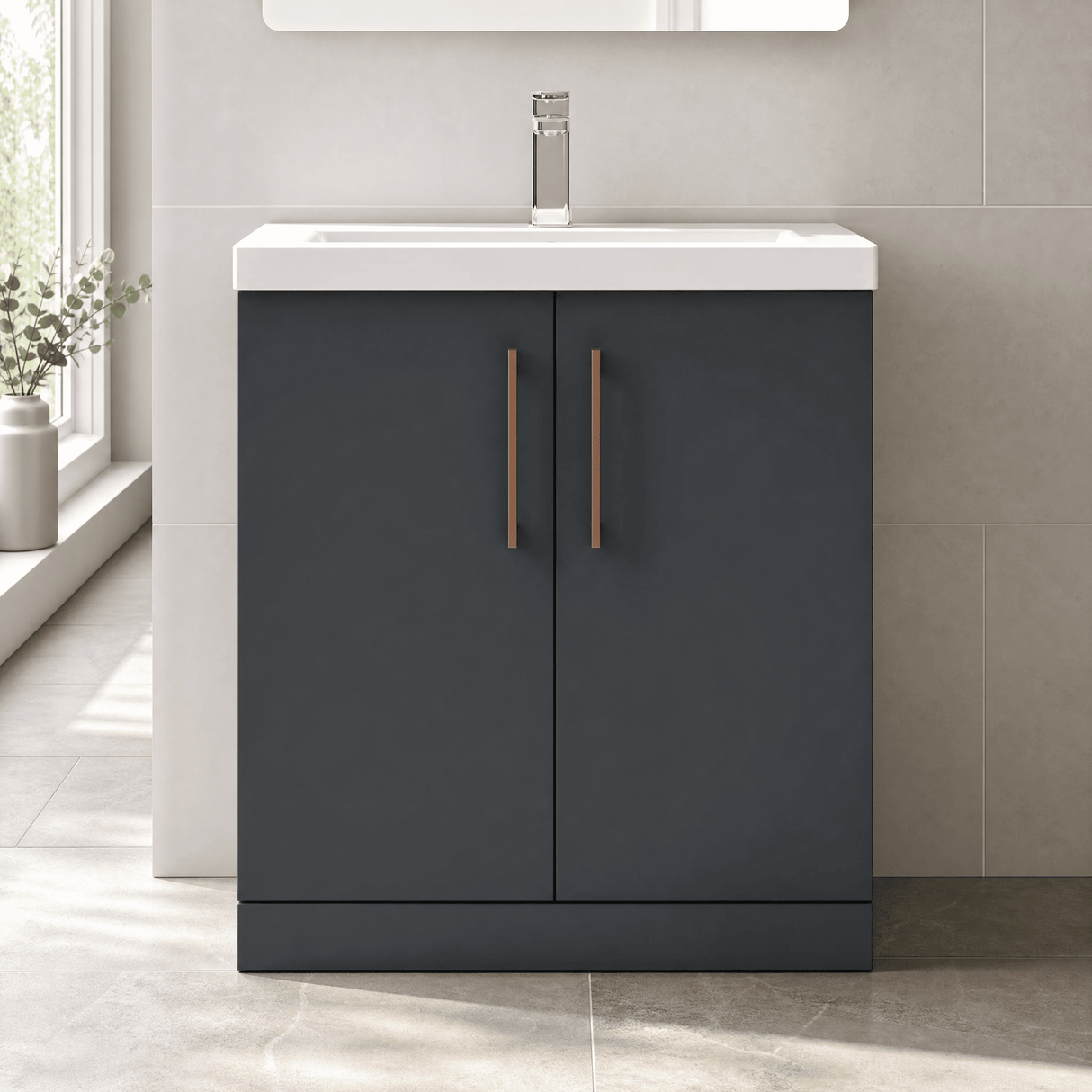 [BALARN1405AH019] Bramshall Floor Standing 2 Door Vanity Basin Unit with Mid-Edge Basin, 800mm, Choice of Colour and Handle Finish - Lifestyle 1