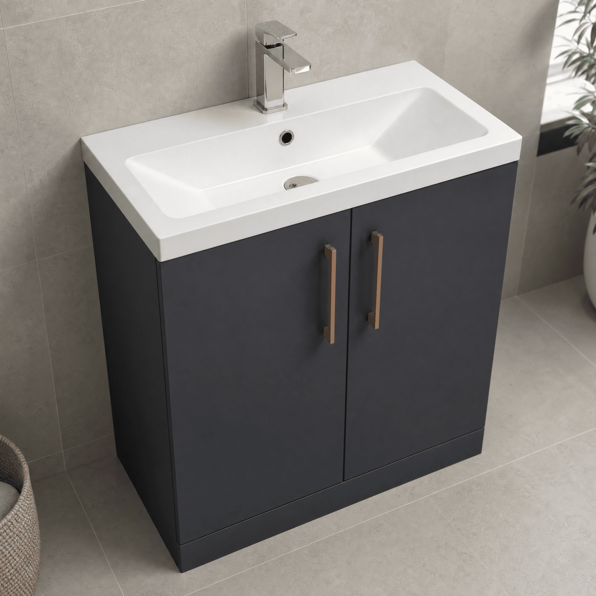 [BALARN1405AH019] Bramshall Floor Standing 2 Door Vanity Basin Unit with Mid-Edge Basin, 800mm, Choice of Colour and Handle Finish - Lifestyle 2
