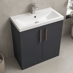 [BALARN1405AH019] Bramshall Floor Standing 2 Door Vanity Basin Unit with Mid-Edge Basin, 800mm, Choice of Colour and Handle Finish - Lifestyle 2