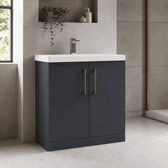 [BALARN1405AH019] Bramshall Floor Standing 2 Door Vanity Basin Unit with Mid-Edge Basin, 800mm, Choice of Colour and Handle Finish - Lifestyle 3
