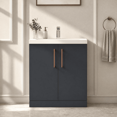 [BALARN1405AH019] Bramshall Floor Standing 2 Door Vanity Basin Unit with Mid-Edge Basin, 800mm, Choice of Colour and Handle Finish - Silo