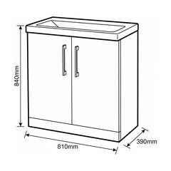 [BALARN1405AH1516] Bramshall Floor Standing 2-Door Vanity & Mid-Edge Basin – Choice of Colour and Handle Finish - Technical Drawing