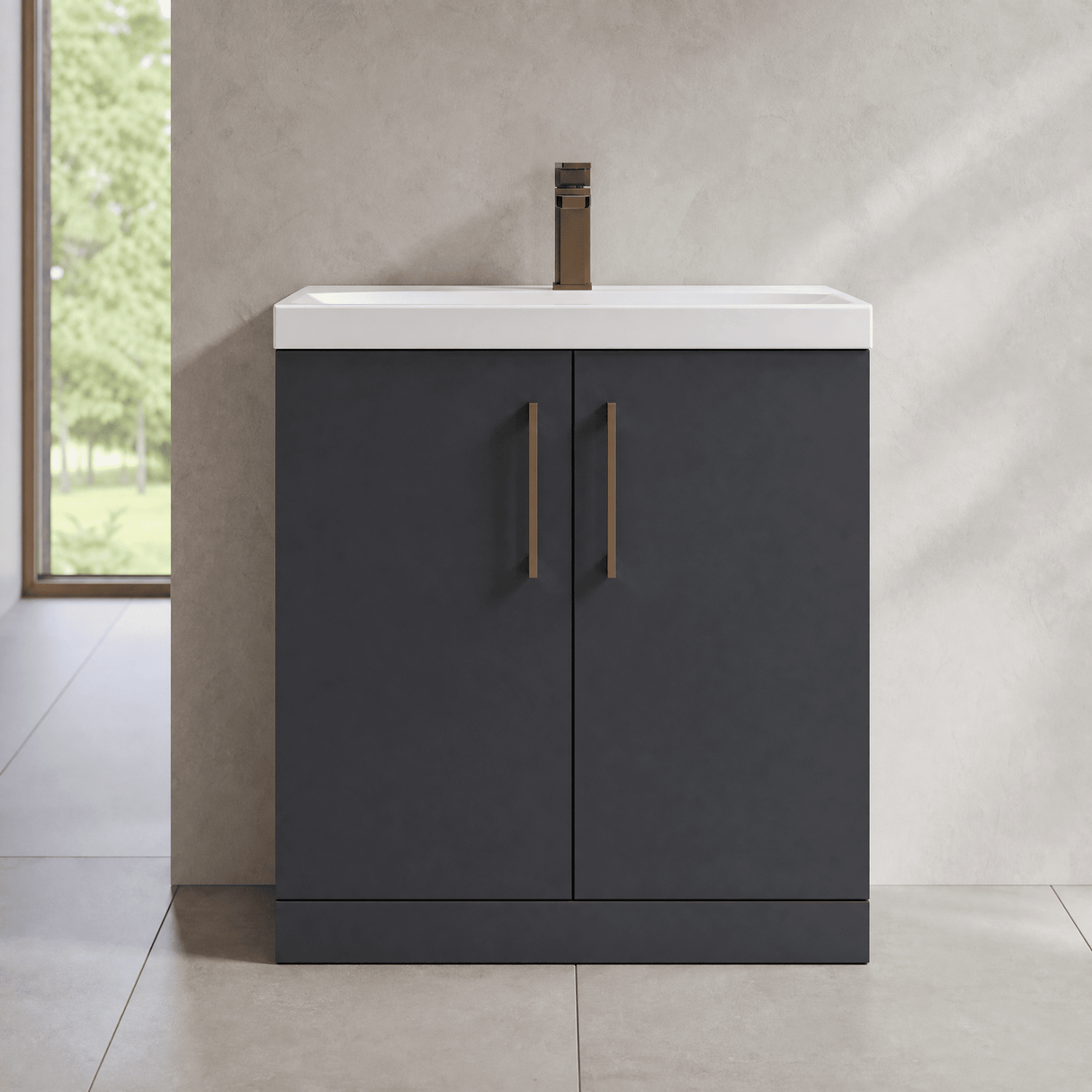 [BALARN1405AH1516] Bramshall Floor Standing 2 Door Vanity Basin Unit with Mid-Edge Basin, 800mm, Choice of Colour and Handle Finish - Lifestyle 1