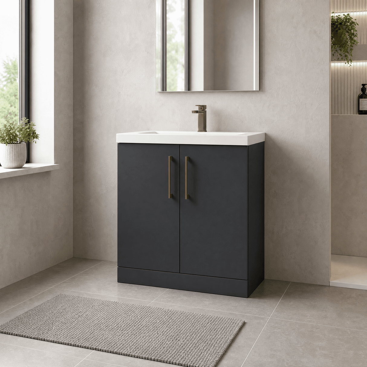 [BALARN1405AH1516] Bramshall Floor Standing 2 Door Vanity Basin Unit with Mid-Edge Basin, 800mm, Choice of Colour and Handle Finish - Lifestyle 3
