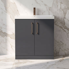 [BALARN1405AH1516] Bramshall Floor Standing 2 Door Vanity Basin Unit with Mid-Edge Basin, 800mm, Choice of Colour and Handle Finish - Silo