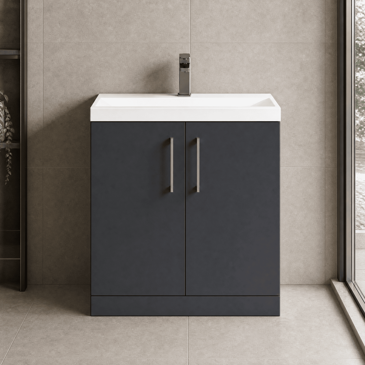 [BALARN1405AH716] Bramshall Floor Standing 2 Door Vanity Basin Unit with Mid-Edge Basin, 800mm, Choice of Colour and Handle Finish - Lifestyle 1