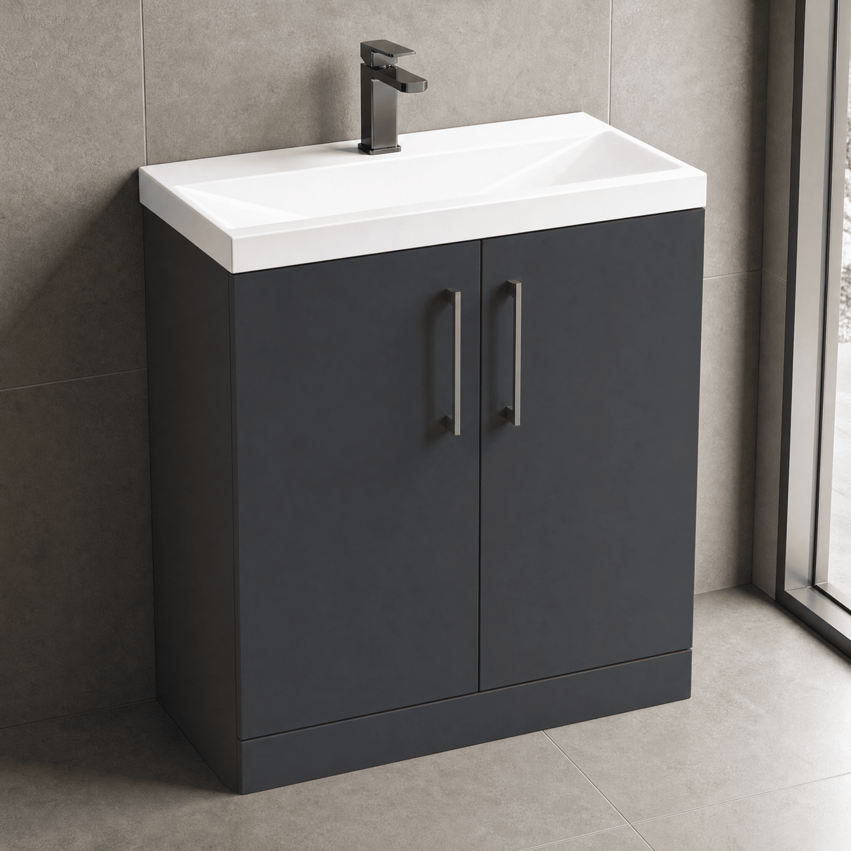 [BALARN1405AH716] Bramshall Floor Standing 2 Door Vanity Basin Unit with Mid-Edge Basin, 800mm, Choice of Colour and Handle Finish - Lifestyle 2