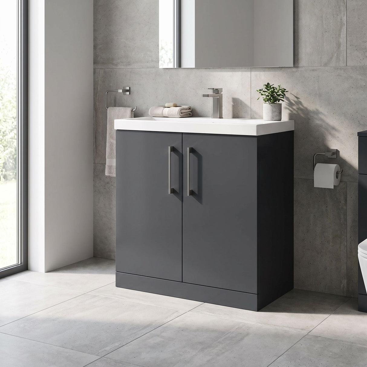 [BALARN1405AH716] Bramshall Floor Standing 2 Door Vanity Basin Unit with Mid-Edge Basin, 800mm, Choice of Colour and Handle Finish - Lifestyle 3