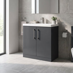 [BALARN1405AH716] Bramshall Floor Standing 2 Door Vanity Basin Unit with Mid-Edge Basin, 800mm, Choice of Colour and Handle Finish - Lifestyle 3