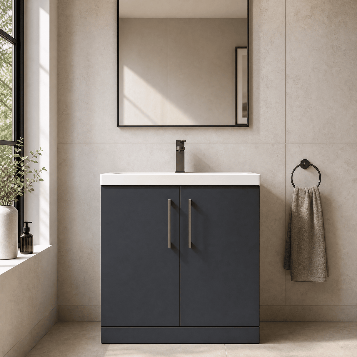 [BALARN1405AH716] Bramshall Floor Standing 2 Door Vanity Basin Unit with Mid-Edge Basin, 800mm, Choice of Colour and Handle Finish - Silo