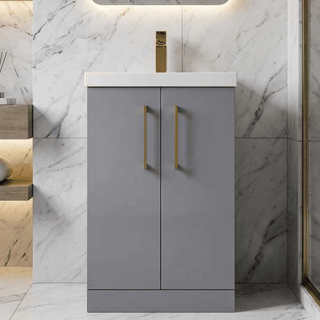 [BALARN2201AH017] Bramshall Floor Standing 2 Door Vanity Basin Unit with Mid-Edge Basin, 500mm, Choice of Colour and Handle Finish - Silo