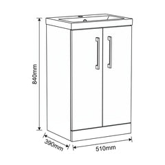 [BALARN2201AH018] Bramshall Floor Standing 2-Door Vanity & Mid-Edge Basin – Choice of Colour and Handle Finish - Technical Drawing